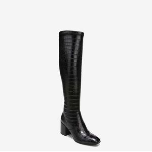 Franco Sarto knee high black snakeskin boots